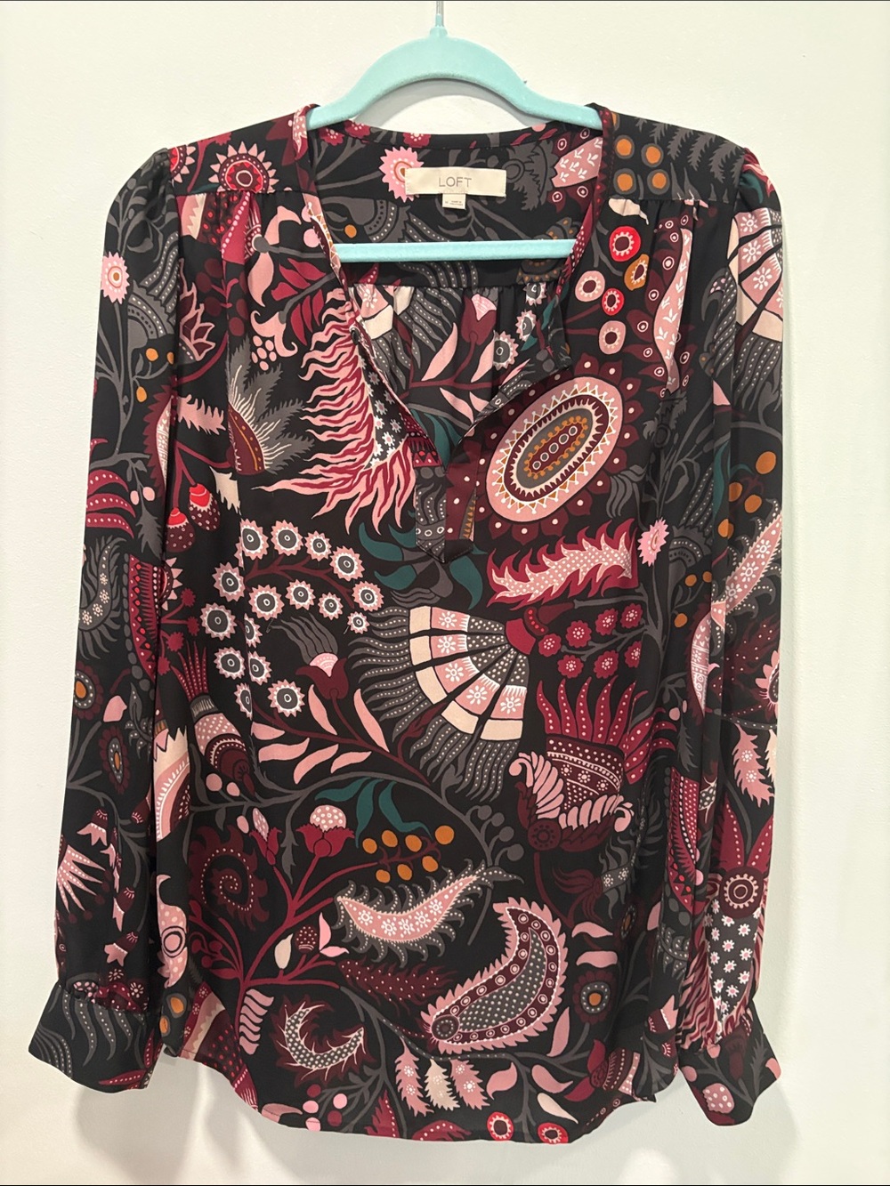 LOFT Multicolor Paisley-Print Long-Sleeve Blouse